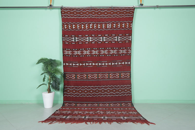 Handwoven Berber Kilim Rug - 5.1 FT × 10.9 FT | Moroccan Artisan Masterpiece