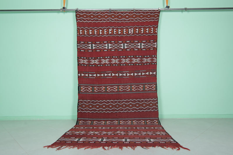 Handwoven Berber Kilim Rug - 5.1 FT × 10.9 FT | Moroccan Artisan Masterpiece