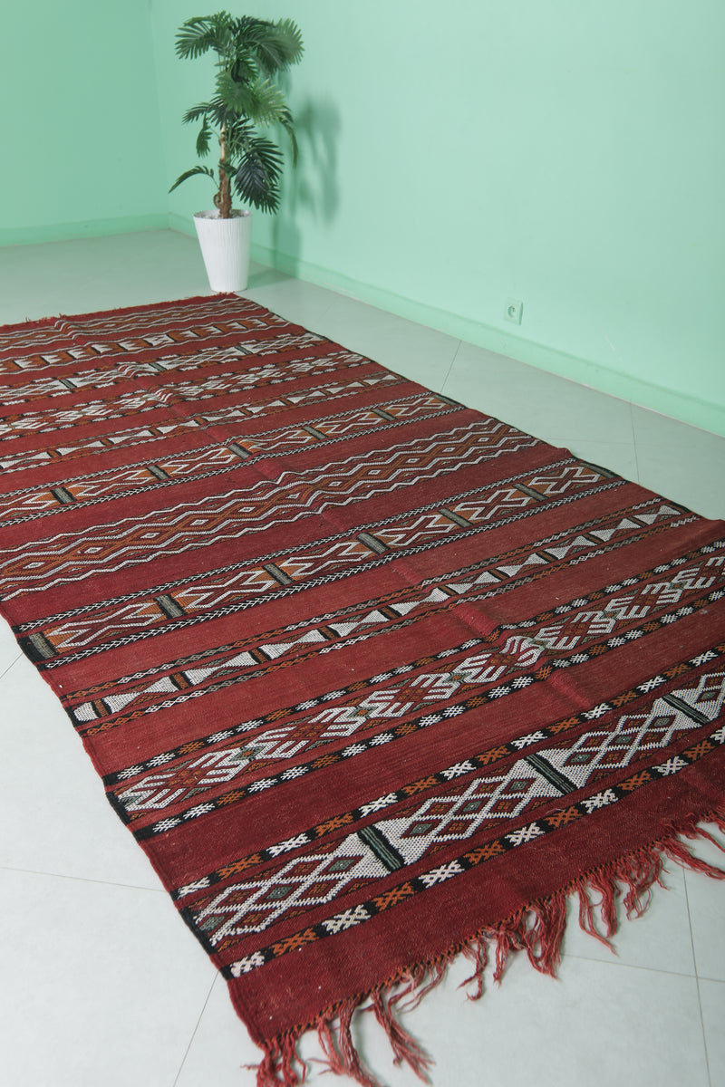 Handwoven Berber Kilim Rug - 5.1 FT × 10.9 FT | Moroccan Artisan Masterpiece