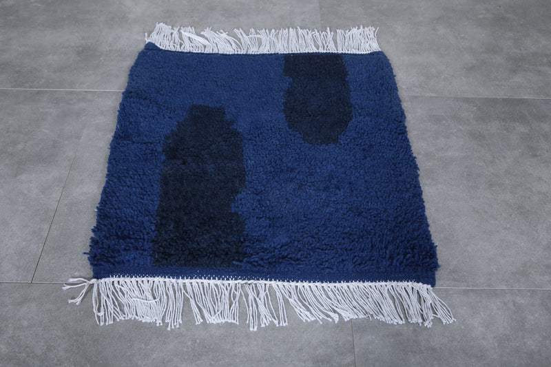 Blue Moroccan Rug - Handwoven 2.2 x 2.5 Feet | Wool Accent Piece