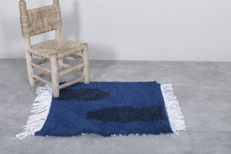 Blue Moroccan Rug - Handwoven 2.2 x 2.5 Feet | Wool Accent Piece