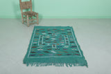 Green moroccan handwoven kilim 3 FT X 4.6 FT