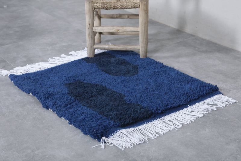 Blue Moroccan Rug - Handwoven 2.2 x 2.5 Feet | Wool Accent Piece