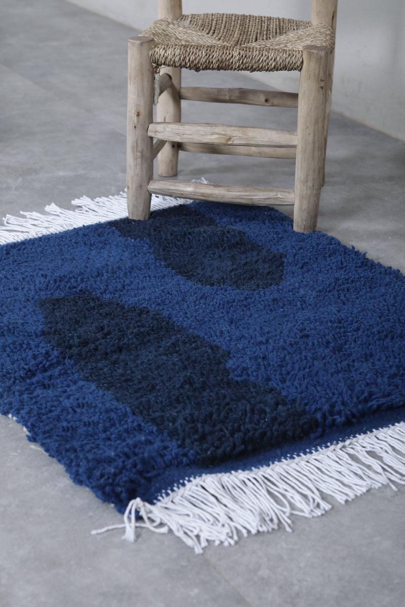 Blue Moroccan Rug - Handwoven 2.2 x 2.5 Feet | Wool Accent Piece