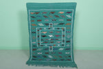 Green moroccan handwoven kilim 3 FT X 4.6 FT