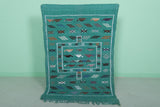 Green moroccan handwoven kilim 3 FT X 4.6 FT