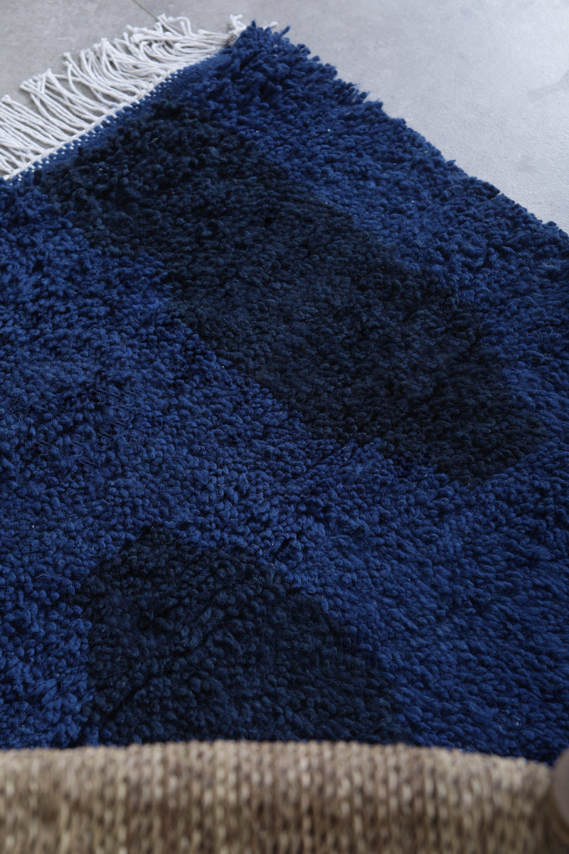 Blue Moroccan Rug - Handwoven 2.2 x 2.5 Feet | Wool Accent Piece