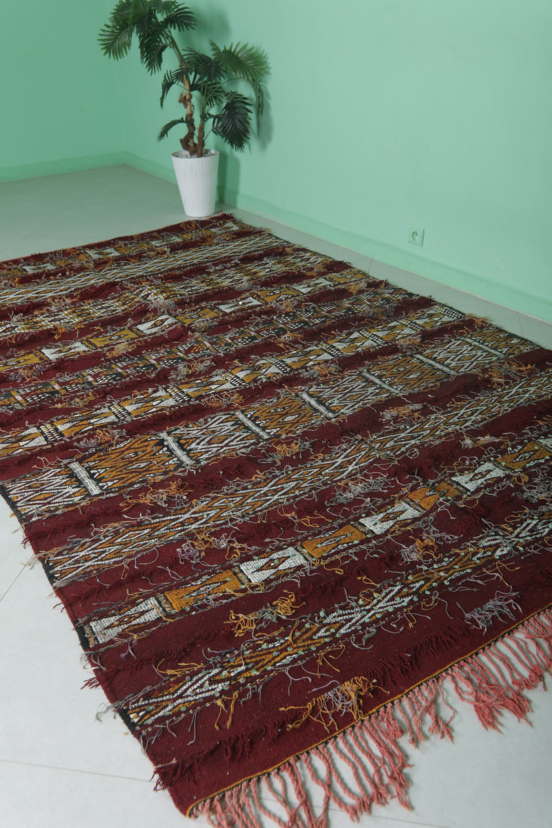 Authentic Red Moroccan Berber Rug - Tribal Design 5.9x9.6 ft