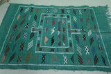 Green moroccan handwoven kilim 3 FT X 4.6 FT