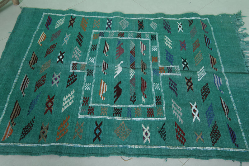 Green Moroccan Handwoven Kilim Rug - Artisan Craft 3x4.6 FT