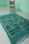 Green moroccan handwoven kilim 3 FT X 4.6 FT