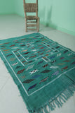 Green moroccan handwoven kilim 3 FT X 4.6 FT