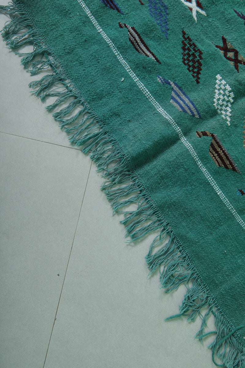 Green Moroccan Handwoven Kilim Rug - Artisan Craft 3x4.6 FT