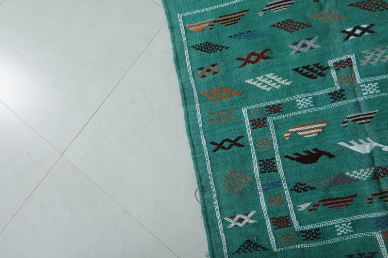 Green Moroccan Handwoven Kilim Rug - Artisan Craft 3x4.6 FT