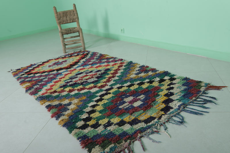 Colorful Moroccan Rug with Unique Checkered Patterns – 3.3 x 6.6 ft