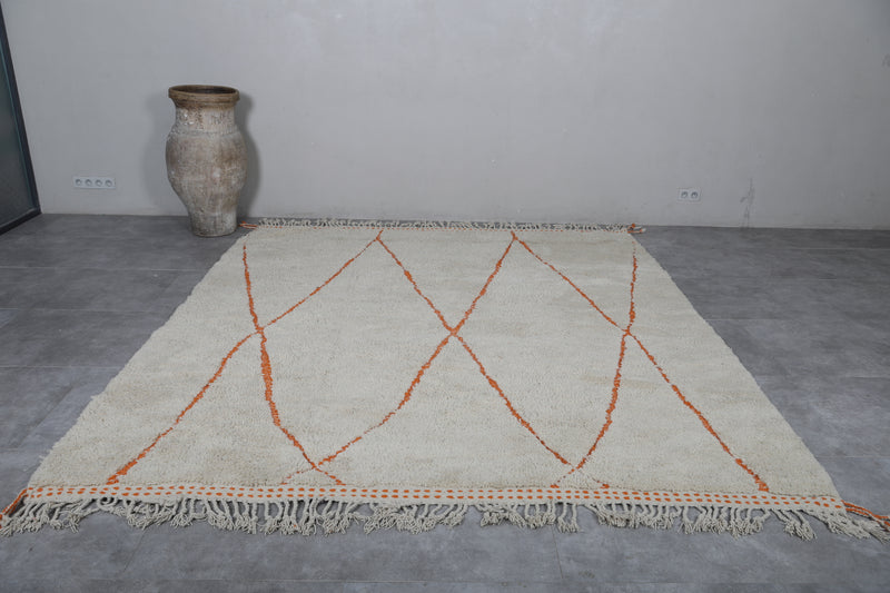 Beni Ourain Moroccan Rug - Handwoven 8.7 x 9.7 Feet | Orange Diamond Design