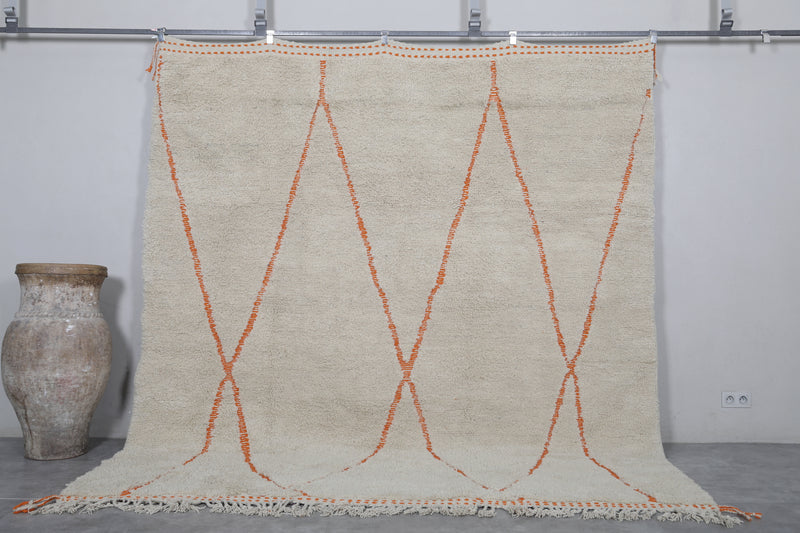 Beni Ourain Moroccan Rug - Handwoven 8.7 x 9.7 Feet | Orange Diamond Design