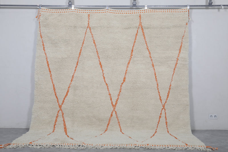 Beni Ourain Moroccan Rug - Handwoven 8.7 x 9.7 Feet | Orange Diamond Design