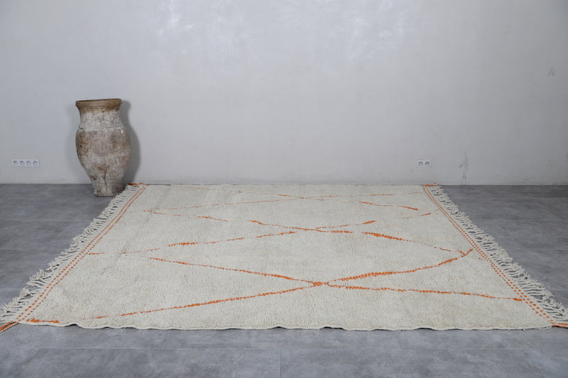 Beni Ourain Moroccan Rug - Handwoven 8.7 x 9.7 Feet | Orange Diamond Design