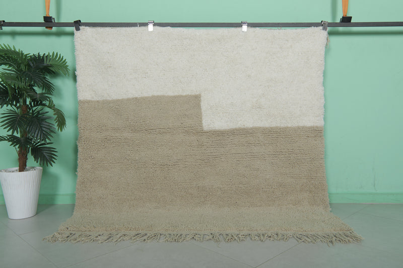 Small Moroccan Rug - 5.7 x 5.5 FT | Handwoven Minimalist Wool Rug in Beige and Ivory