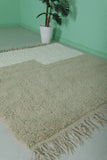 Small Moroccan Rug - 5.7 x 5.5 FT | Handwoven Minimalist Wool Rug in Beige and Ivory