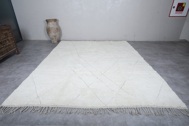 Large Moroccan Rug - 9.6 x 12.1 Feet | Luxurious White Wool Carpet