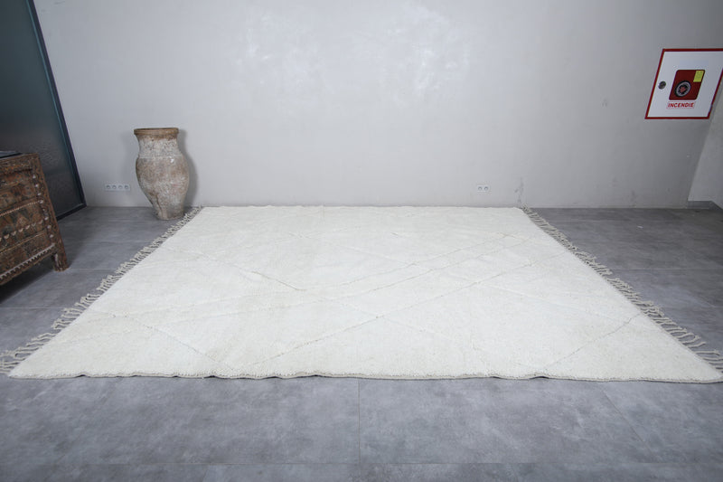 Large Moroccan Rug - 9.6 x 12.1 Feet | Luxurious White Wool Carpet