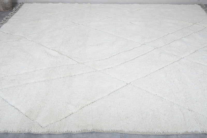 Large Moroccan Rug - 9.6 x 12.1 Feet | Luxurious White Wool Carpet