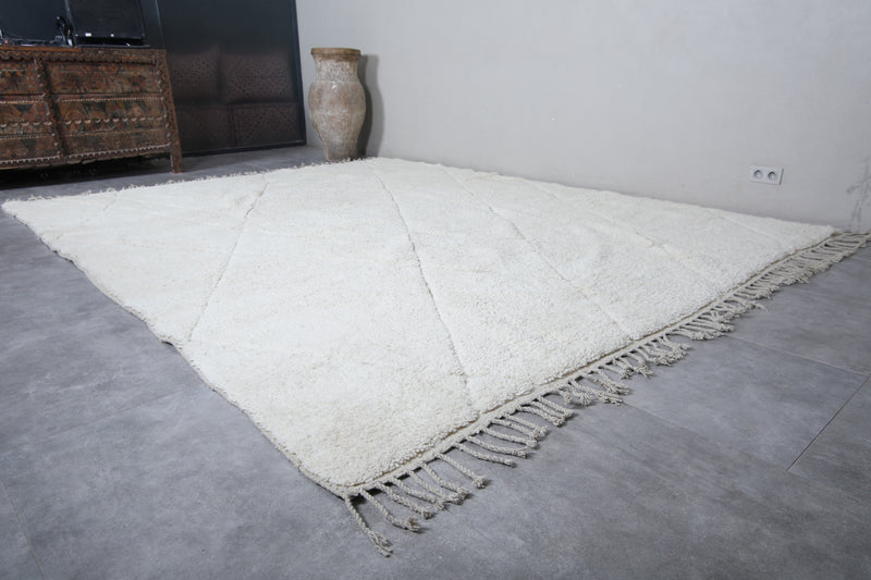 Large Moroccan Rug - 9.6 x 12.1 Feet | Luxurious White Wool Carpet