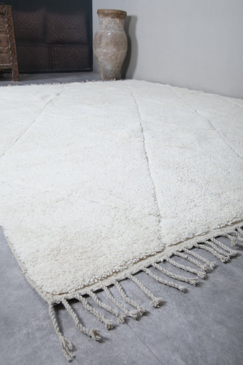 Large Moroccan Rug - 9.6 x 12.1 Feet | Luxurious White Wool Carpet