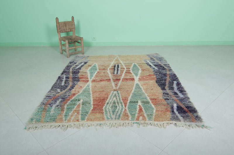 Vibrant Moroccan Tribal Rug with Abstract Patterns - 5 x 6.2 Feet