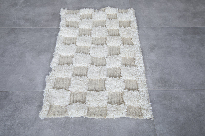 Checkered Small Moroccan Rug - 2 x 3.3 Feet | Handmade Wool Carpet