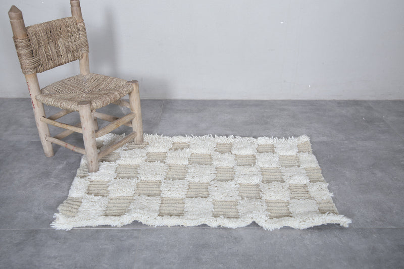 Checkered Small Moroccan Rug - 2 x 3.3 Feet | Handmade Wool Carpet