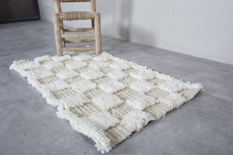 Checkered Small Moroccan Rug - 2 x 3.3 Feet | Handmade Wool Carpet