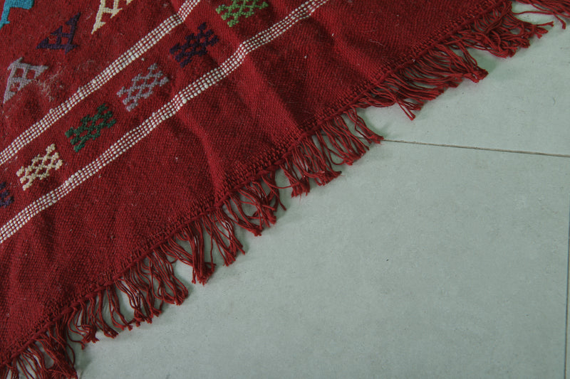 Handwoven Red Moroccan Rug 3.2 x 4.8 FT - Tribal Geometric Design