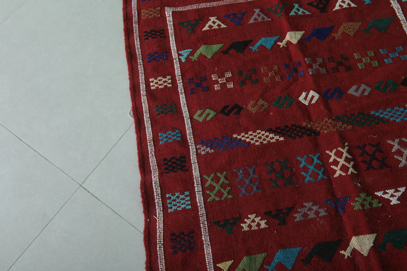 Handwoven Red Moroccan Rug 3.2 x 4.8 FT - Tribal Geometric Design