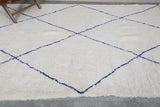 Elegant Moroccan Rug - 6.8 x 10 ft | White with Blue Diamond Pattern