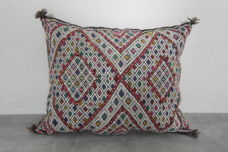 Vibrant Moroccan Pillow with Multicolor Diamond Patterns - 16.9 x 21.2 Inches - kilim pillow