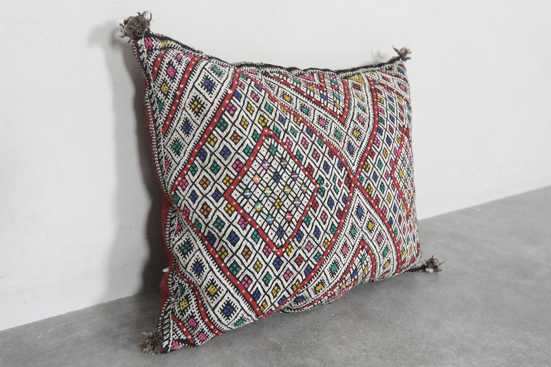 Vibrant Moroccan Pillow with Multicolor Diamond Patterns - 16.9 x 21.2 Inches - kilim pillow