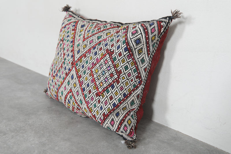 Vibrant Moroccan Pillow with Multicolor Diamond Patterns - 16.9 x 21.2 Inches - kilim pillow