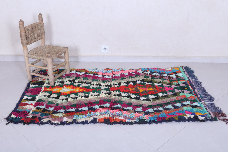 Vibrant Moroccan Berber Rug – 3.2 x 5.5 Feet – Multicolor Chevron Design