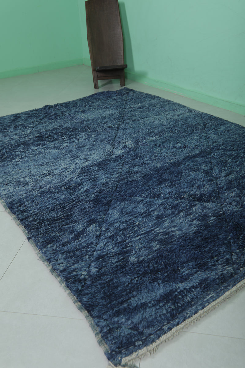 Blue Moroccan Rug - 6.1 x 8.2 ft | Handwoven Deep Elegance