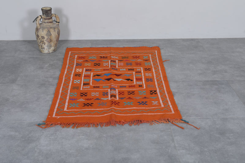 Vibrant Handwoven Kilim Rug - Orange Geometric Pattern | 3 FT X 4.9 FT