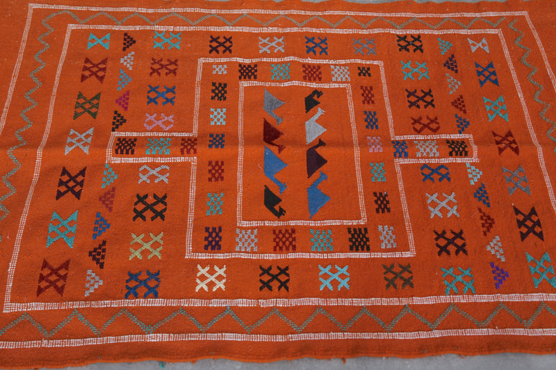 Vibrant Handwoven Kilim Rug - Orange Geometric Pattern | 3 FT X 4.9 FT