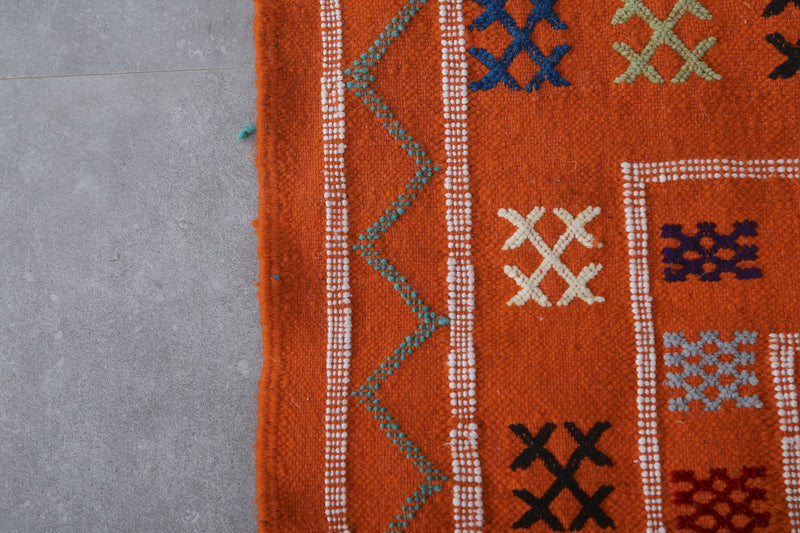 Vibrant Handwoven Kilim Rug - Orange Geometric Pattern | 3 FT X 4.9 FT