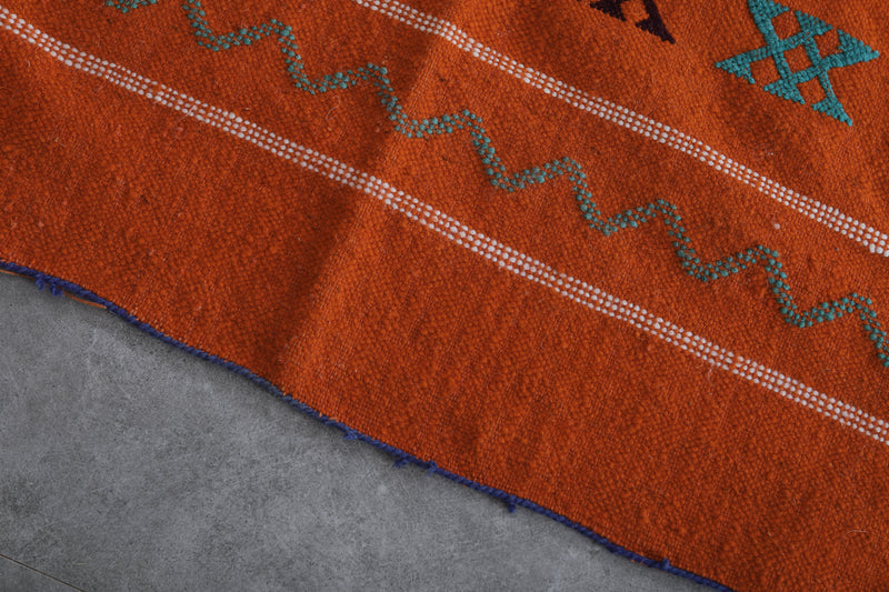 Vibrant Handwoven Kilim Rug - Orange Geometric Pattern | 3 FT X 4.9 FT