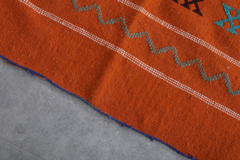 Vibrant Handwoven Kilim Rug - Orange Geometric Pattern | 3 FT X 4.9 FT