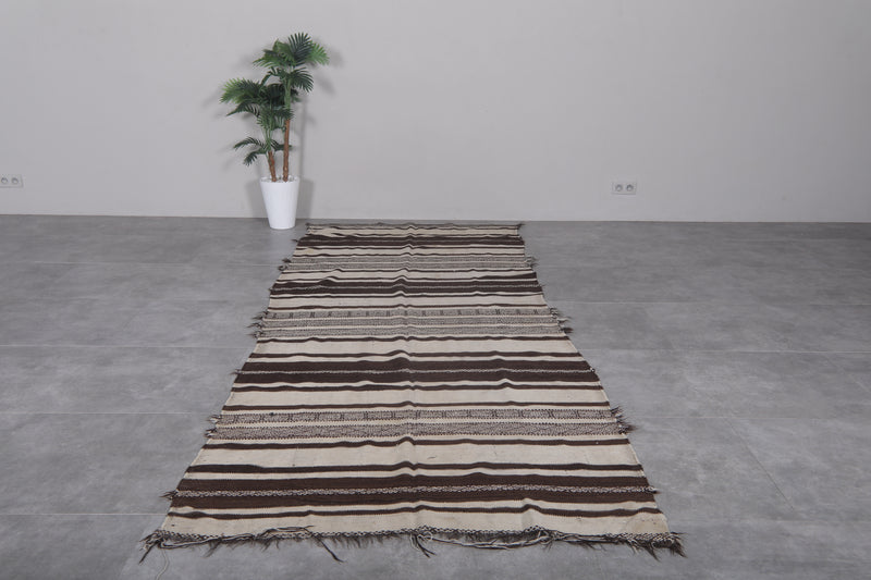 Handwoven Kilim Rug - Black and Cream Stripes 4.3 FT X 11.1 FT