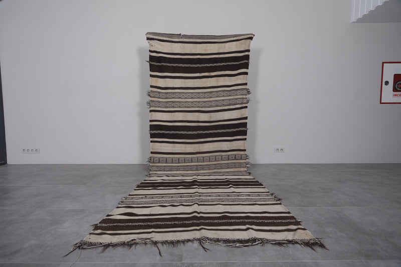 Handwoven Kilim Rug - Black and Cream Stripes 4.3 FT X 11.1 FT