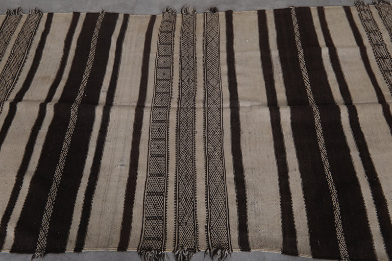 Handwoven Kilim Rug - Black and Cream Stripes 4.3 FT X 11.1 FT